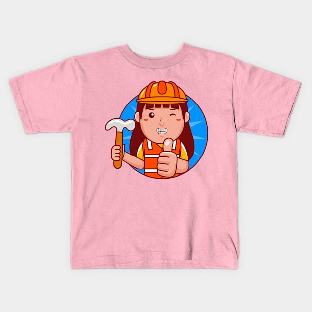 Builder Woman Kids T-Shirt by MEDZ